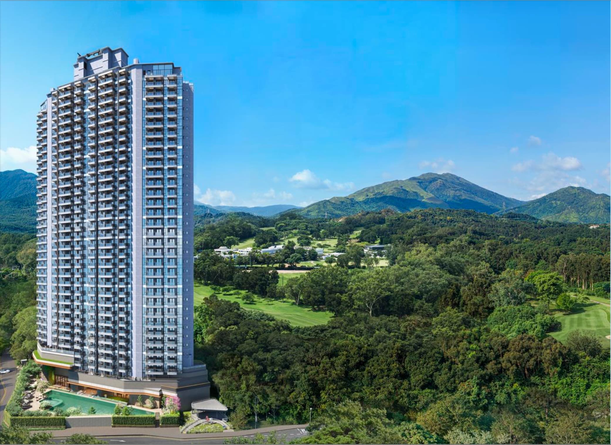 雲向大樓外觀及粉嶺高爾夫球場翠綠全景